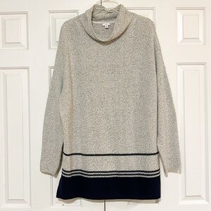 J. Jill Marled Gray & Navy Blue Oversized Loose Fit Cowl Neck Sweater. Large